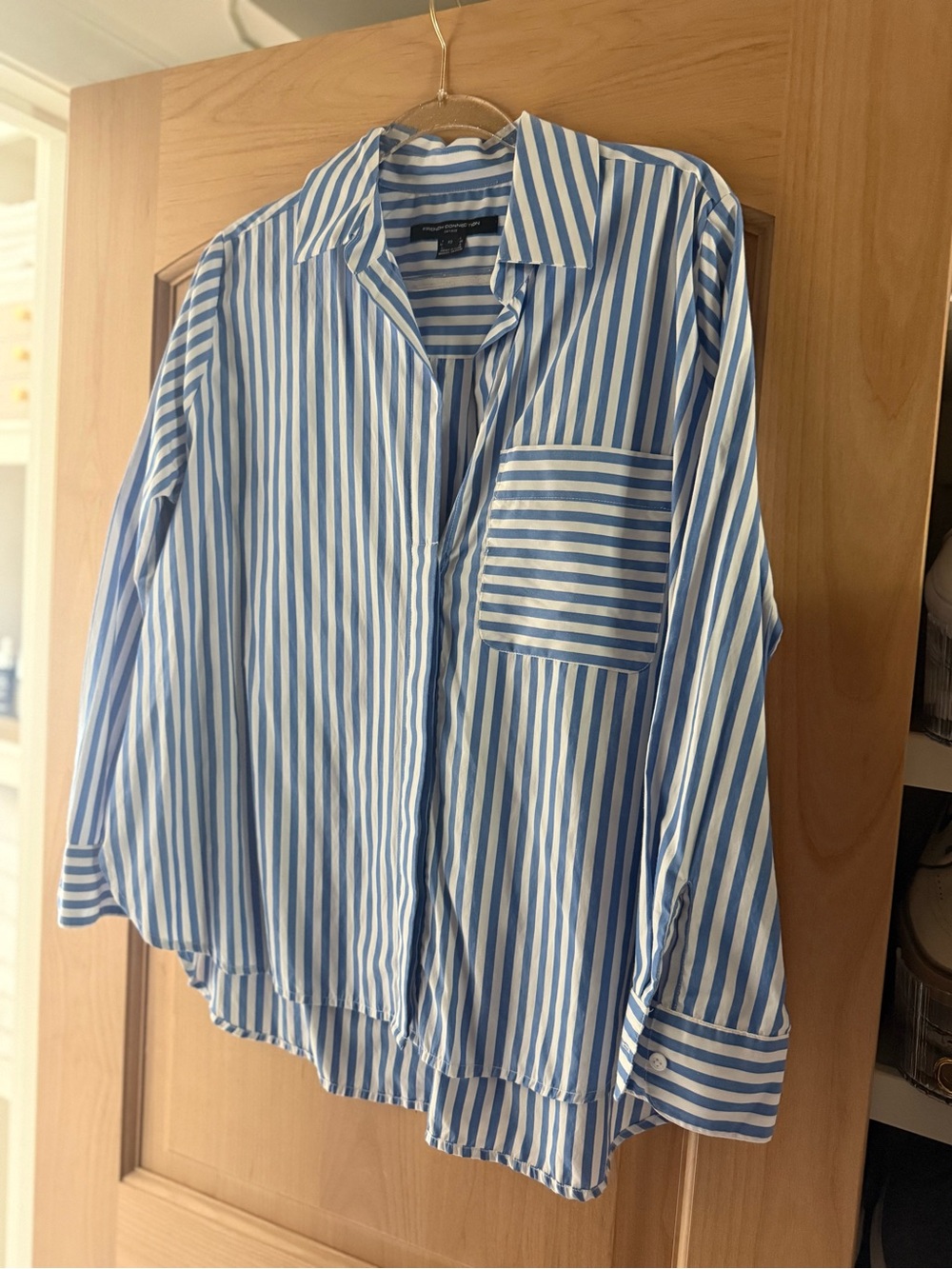 French Connection oversized Striped Button-Up Shirt - Blue & Whites